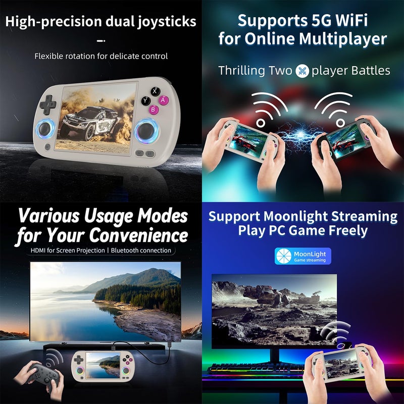 GiipGoop RG40XX H Retro Handheld Game Consoles RG40XXH Retro Gaming Console 64 TF Card Preloaded Games 5000+ Portable Gaming Console Linux 64-bit System 4.0'' IPS Screen WiFi Bluetooth HD and TV Output Gray - Image 2
